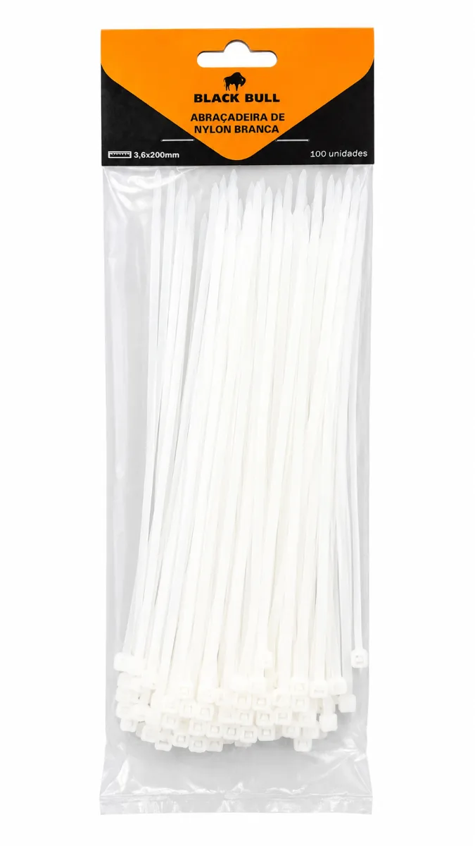ABRACADEIRA NYLON BRANCA 3.6X200MM C/100