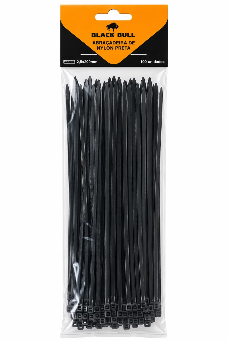 ABRACADEIRA NYLON PRETA 2.5X200MM C/100