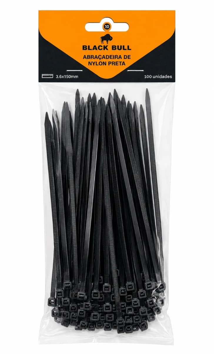 ABRACADEIRA NYLON PRETA 2.5X150MM C/100