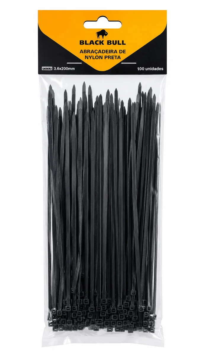 ABRACADEIRA NYLON PRETA 3.6X200MM C/100