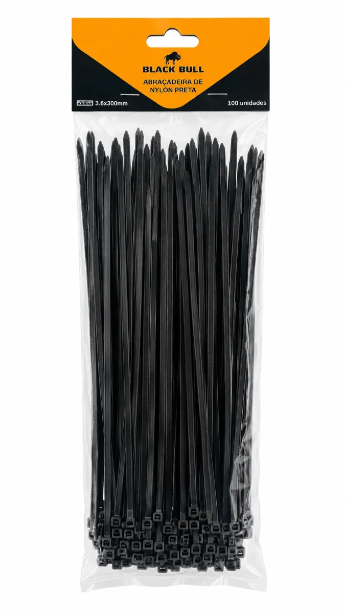 ABRACADEIRA NYLON PRETA 3.6X300MM C/100