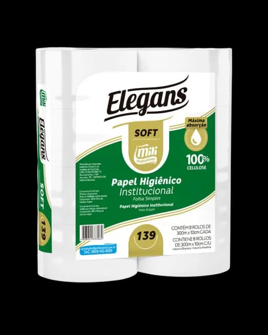 PAPEL HIGIÊNICO MILI ELEGANS CELULOSE 8X300MTS