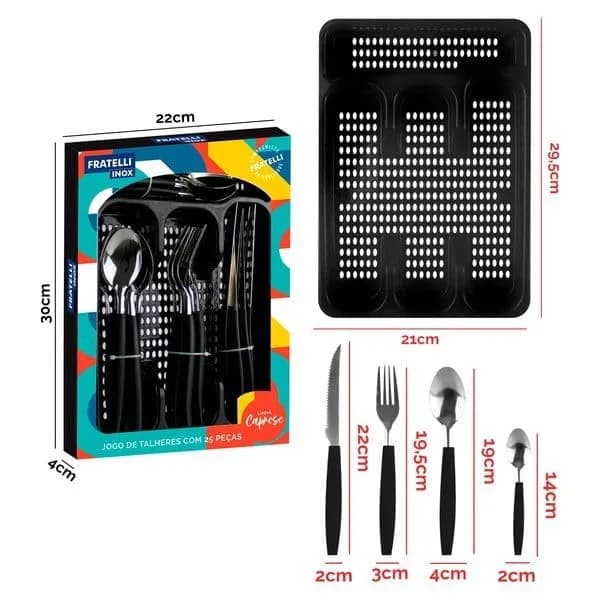 KIT TALHERES PRETO C/ESCORREDOR 25PC