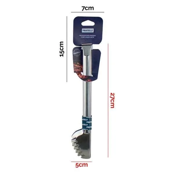 PEGADOR DE MACARRAO CABO LONGO METAL 28CM