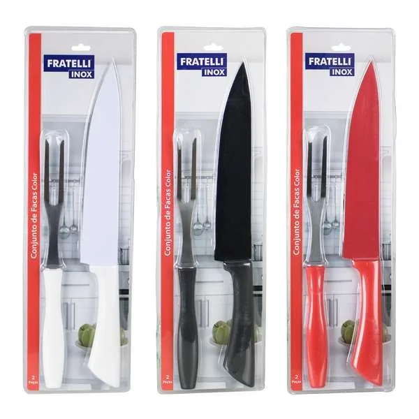 KIT FACA GARFO CHURRAS BRANCO INOX C/2