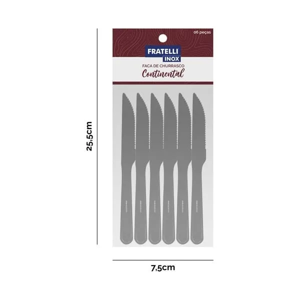 KIT FACA CHURRASCO CONTINENTAL INOX C/6