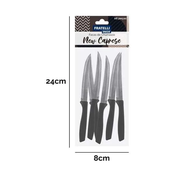 KIT FACA CHURRASCO CAPRESE PRETO C/6
