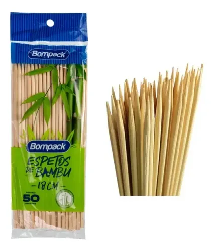 ESPETO BAMBU BOMPACK 18CM C/50UN